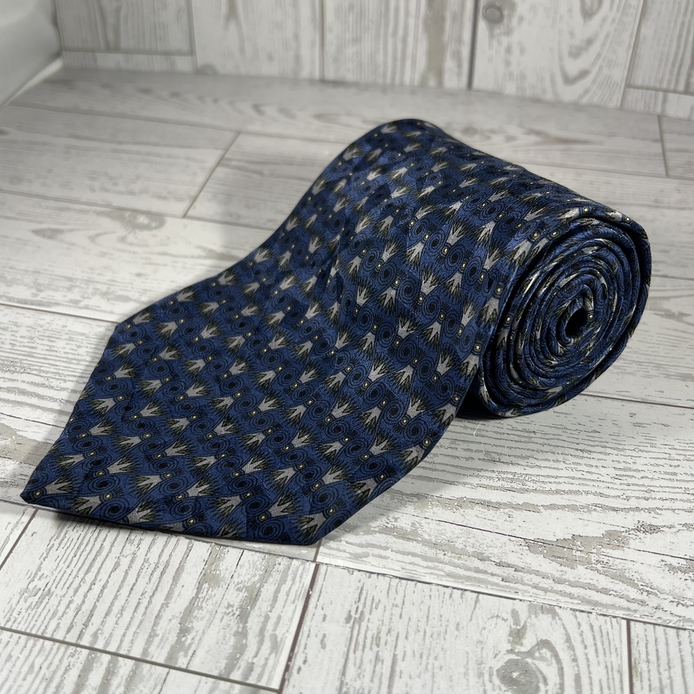 Ron Chereskin 62"x4" Tie Silk Blue Patterned Classic Office Vintage Korea Dapper